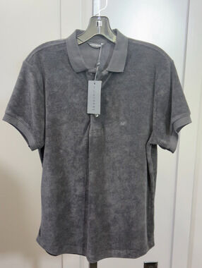 Monfrère Men's Short Sleeve Polo Shirt Black Noir Terry Towel Texture Size S NWT